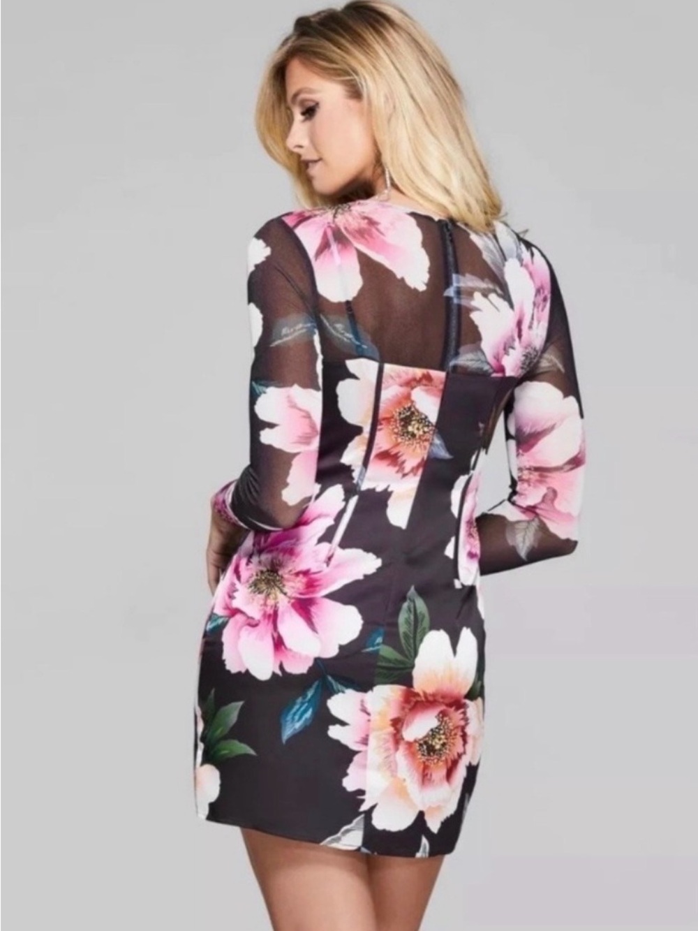 Marciano black floral satin mini dress with bustier top xs - Picture 2 of 14